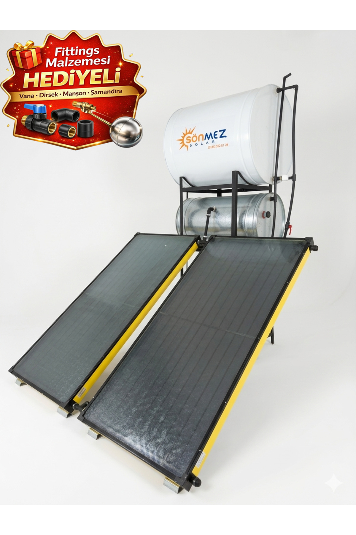 SÖNMEZ Solar 2 Kollektörlü Tonluk Depolu Güneş Enerjisi (AÇIK DEVRE DOĞAL AKIŞLI ANTİFRİZSİZ) (YAZLIK)