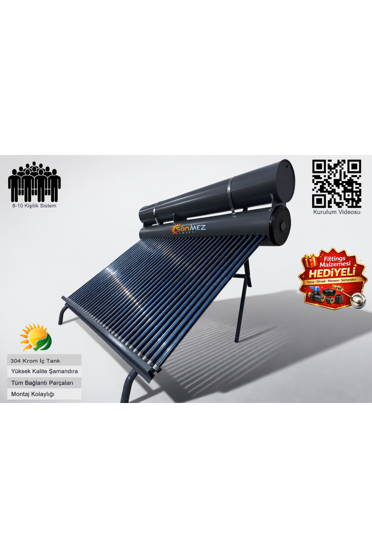 SÖNMEZ Solar 36x Vakum Tüplü Güneş Enerjisi Sıcak Su Sistemleri (AÇIK DEVRE DOĞAL AKIŞLI)