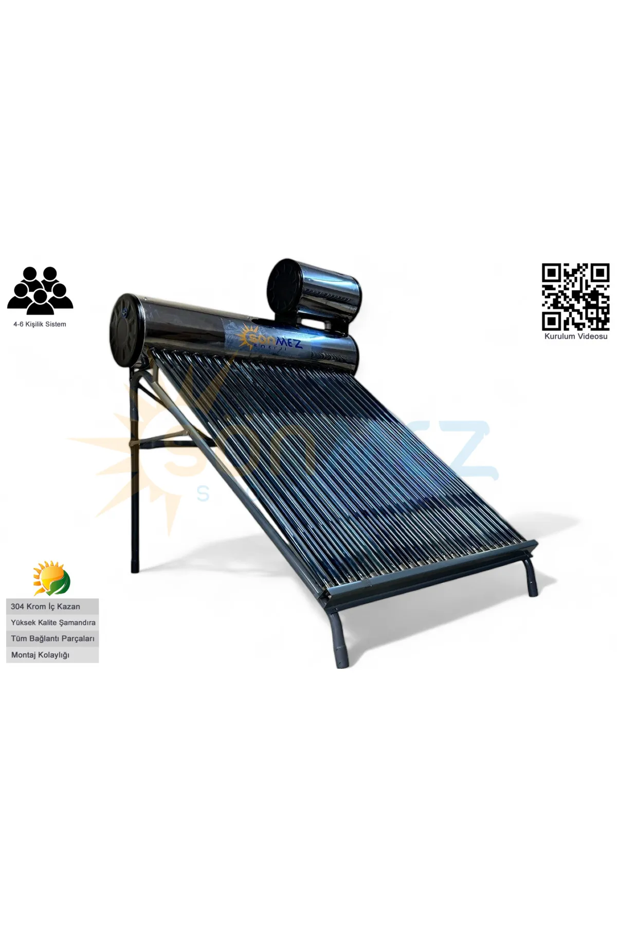 Sönmez Solar Enerji 24x Krom Basınçlı Vakum Tüplü Güneş Enerji Sıcak Su Sistemi (KAPALI DEVRE)