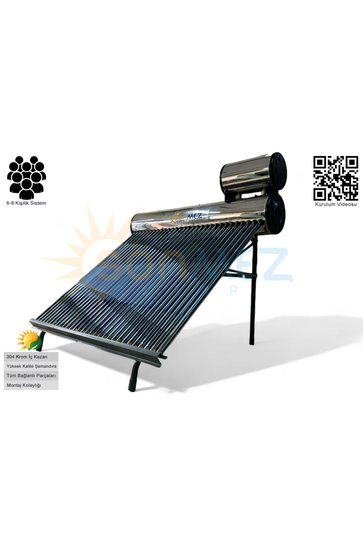 Sönmez Solar Enerji 30x Krom Basınçlı Vakum Tüplü Güneş Enerji Sıcak Su Sistemi (KAPALI DEVRE)